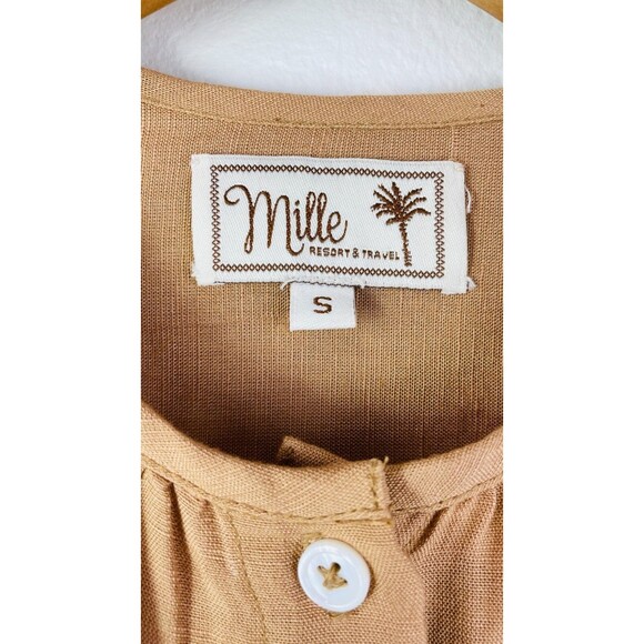 Mille Resort & Travel Jasmine Dress Small Almond Linen Flowy Beige Dress Pockets - Picture 11 of 16